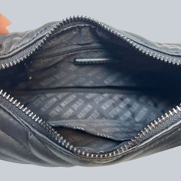 Steve Madden Black Quilted Crossbody Bag With Chain Strap & Pouch - Picture 6 of 10